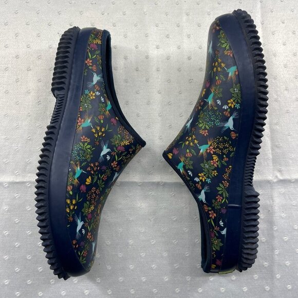 Western Chief Clog Shoes Women 10 Navy Blue Hummingbirds Waterproof Flat Slip On - Picture 6 of 10